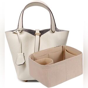 Genuine Leather Bucket Bag 18cm Bone Off White Lock & Key With Felt Insert New